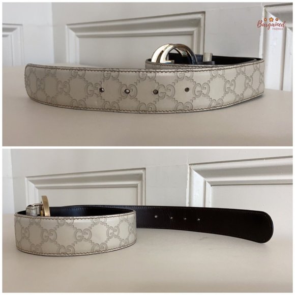 Authentic Gucci Cream Guccissima Leather Gold Interlocking G Buckle Belt 85/34 - Picture 11 of 13